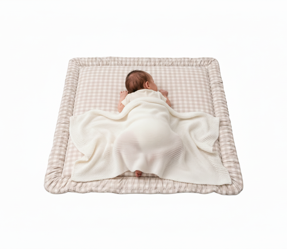 Beige Gingham Padded Baby Play Mat